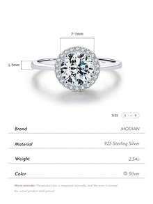 MODIAN 925 Sterling Silver Round 1.5CT Delicate Luxury Wedding Ring Classic Prong Setting CZ Platinum Plated Jewelry For Women - Silver - View 3