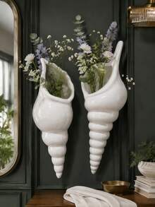 1pc Creative Conch‑Form Wall Vase, Space‑Saving Hanging Flower Pot, Wall‑Mounted Ornament For Dried & Artificial Flower Home Wall Decoration Housewarming Gift - Conch Shell Vase - View 1