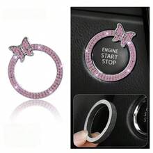 1pc One-Touch Start Button Decorative Ring, Handmade Rhinestone Inlaid, Butterfly Crystal Glass Faux Diamond Ring, Pink/Royal Blue - Multicolor - View 9