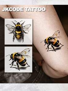 JKCODE TATTOO 2 Pcs Realistic Bee Temporary Tattoos, Stylish Mini Tattoo Stickers, Cool Tattoo, Waterproof Tattoo For Women, Simple, Colored Print Tattoo Sticker For Men, Washable Stickers For Party Tattoo Sticker, Last 3-5 Days - Multicolor - View 2