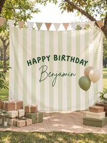 Personalized Striped Party Banner, Birthday Welcome Banner, Customized Design Birthday Wall Decor, Room Decoration Wall Decor, Home Decor, Autumn Home Decor, Cute Party Decoration, Suitable As Birthday Gift, Holiday Gift, Anniversary Gift - Multicolor - View 2