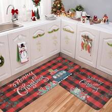 1/2/3pcs Christmas Theme Kitchen Rugs, Flannel Kitchen Rugs, Soft Comfortable Absorbent Non-Slip Machine Washable With Backing, Multi-Functional Home Floor Mats Suitable For Doorway, Living Room, Bedroom, Kitchen, Dining Room, Bathroom, Laundry Room, Entryway And Christmas Holiday Decoration - Multicolor - View 7