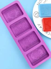 4-Cavity Patterned Handmade Soap Silicone Mold, Mixed Rectangular And Round Decorative Embossed Designs, Reusable Flexible DIY Craft Mold For Custom Soap Making - Multiple Styles - View 13