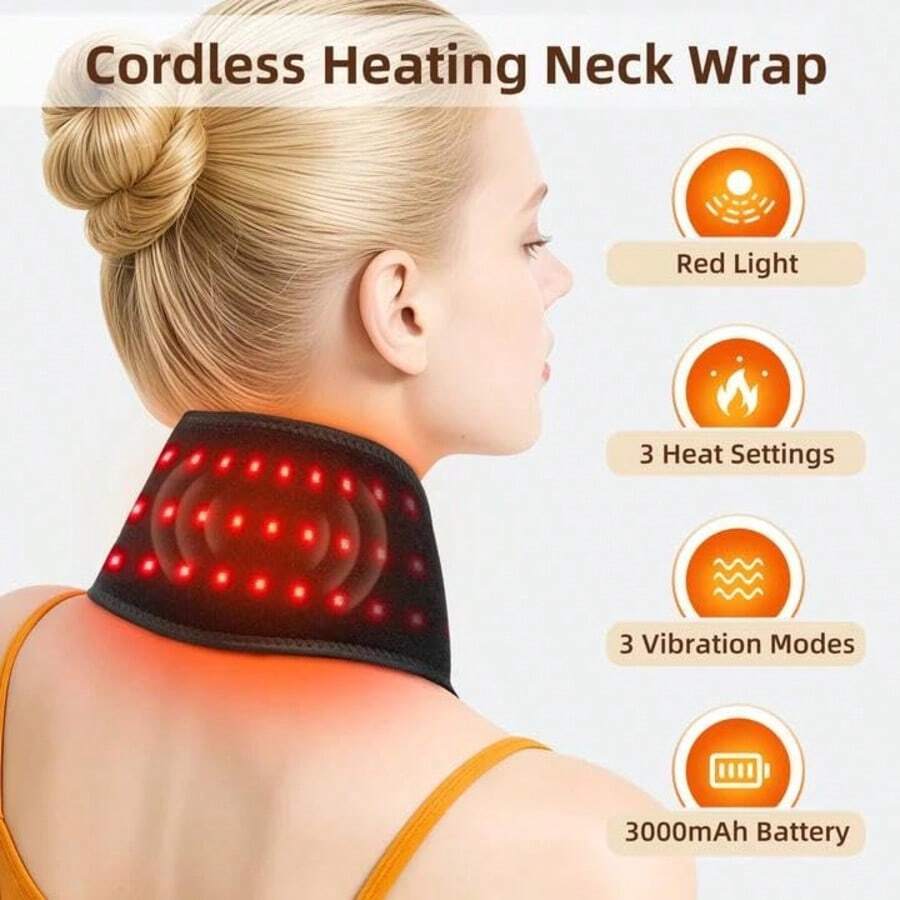 Rechargeable Neck And Shoulder Heat Massage Device, Neck Red Light Therapy With 660nm And 850nm Red Light, Vibrating Massage For Shoulders, Neck And Back, Neck Trapezius Muscle Massager, 3-Level Heating And Massage Functions, Deep Massage For Shoulders And Neck, Relieves Pain, Suitable As A Gift For Parents And Elders