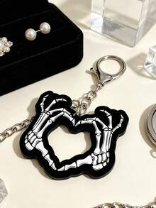 Goth Skeleton Hand Heart Acrylic Keychain, Dark Aesthetic Skull Key Ring, Halloween Punk Bag Charm, Car Key , Gothic Dark Style Keychain Accessories - Multicolor - View 4