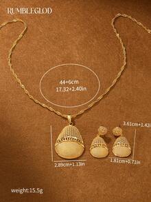 3pcs Luxury Exquisite Oval Middle Eastern Pattern Necklace & Earrings Set, 18K Gold Plated, Suitable For Women, Girls, Wedding, Party, Daily Wear - Gold - View 4