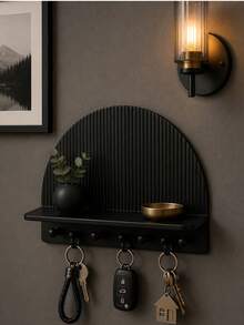 Curved Wall Mounted Storage Rack, Multi-Functional Organizer Shelf, Modern Entryway Key Hook Holder With Desktop Storage Compartment, Hallway Bedroom Office Small Item Wall Hanging Storage Rack, Entryway Key Hook Rack With Countertop Storage - Multicolor - View 6