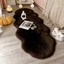 1pc Luxury Coffee Brown Long Plush Runner Rug, Nordic Style Long Plush Runner Mat, Hand-Cut With 1-5cm Error, Bedroom Bedside Mat, Christmas Gift, Bay Window Blanket Heart Sofa Cushion, Soft Decorative Rug, Bedroom Decor, Small Rug, Carpet, Home Decor, Living Room Rug, Living Room Small Rug, Bedroom Rug, Living Room Home Decor, Washable Rug, Plush Rug, Furry Rug, Autumn/Winter Plush Rug - Coffee Brown - View 2