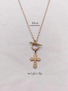 1pc Vintage Stainless Steel Gold Plated Classical Minimalist Totem Rune Cross Pendant Necklace Unisex Daily Wear Festival Wear Niche Luxury Versatile - Yellow Gold - View 6