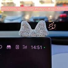 Diamond-Encrusted Bow Car Ornament, Delicate Rearview Mirror Accessory, Giftware. Diamond-Embellished Bow Car Decor, Perfect For Car Screens. - Bow - View 2