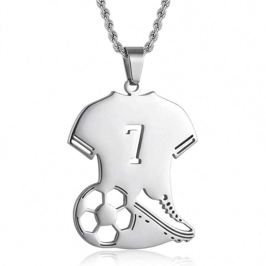 1pc Stainless Steel Soccer Jersey Pendant Necklace With "7or10" Detail - Unique Sports Fan Gift, Perfect For Lovers & Friends, Soccer Accessories - Silver 7 - View 1