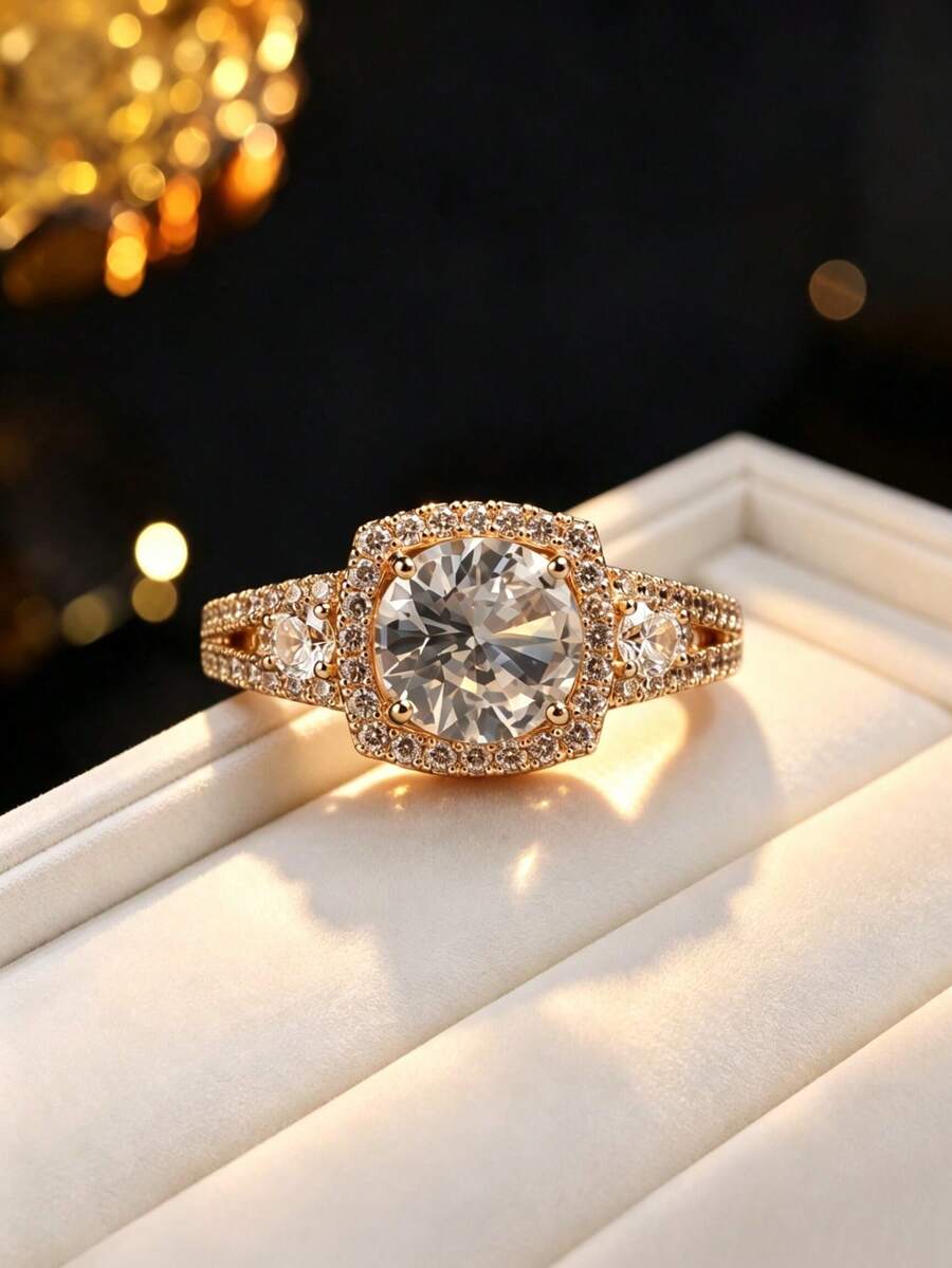 1pc Women's Fashion Vintage Square Pillow Ring, Exquisite Fully Set Zirconia Craft, Decorative Finger Ring Accessory For Date And Occasion - Ring - View 1