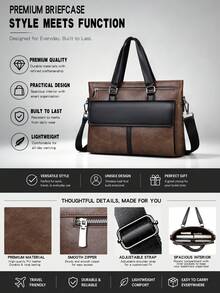 saroxi 1pc Men's Briefcase Crossbody Bag, Handheld Classic Large Capacity Laptop Bag With Compartments For Documents And Office Supplies, Business Commute, Suitable For Work, Minimalist Style, Gift For Men - Multicolor - View 3