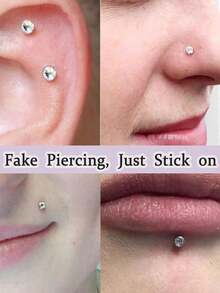 TOKRING Acrylic Plastic Rhinestone Sticker DIY Lip Stud Nose Stud Cartilage Earring Stud With 1pc Tweezer With 4 Fake Nose Rings Pack Set Fake Piercing - Silver - View 4