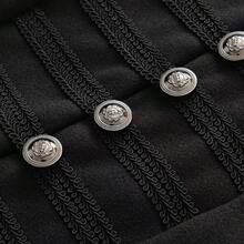 Women's Metal Buckle Slim Fit High Neck Wool Short Jacket - Black - View 6