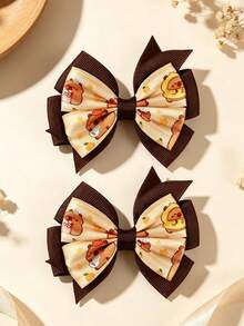 2/6pcs Cartoon Capybara Print Bow Hair Clips, Cute Top Clips Hair Accessories Suitable For Daily Use - Multicolor - View 7
