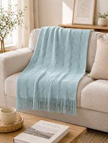 Comfortable Knitted Blanket With Ruffle Detail, All-Season Use, Multi-Purpose Comfort, Suitable For Camping, Sofa, Sunbathing And Napping, Essential Ruffle Knitted Blanket For Camping, Camping Blanket - Bubble Wavy Light Blue - View 2