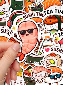 50Pcs Cartoon Sushi Decorative Stickers, Cute Japanese Food Waterproof Stickers For Laptop, Water Bottle, Journal, Scrapbook - Multicolor - View 2