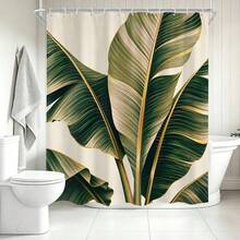1pc Leaf Shower Curtain, Minimalist Design, Waterproof Bath Curtain, Suitable For Bathtub Partition, Bathroom Decor And Bathroom Accessories, Comes With 12 Hooks, Home Decor Gift - Multicolor - View 6