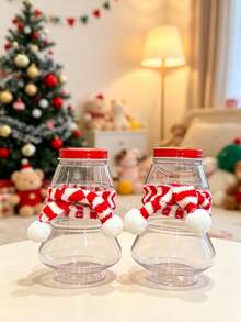 Set Of 2 Christmas Gift Containers (Featuring Snowman, Gingerbread Man, And Christmas Tree-Shaped Bodies, Complete With Scarves); Suitable For DIY Christmas Decorations, Gift Wrapping, Party Favors, New Year's Celebrations, And Birthday Parties. - Multicolor - View 8
