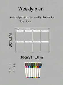1 Set White Transparent Weekly/Monthly Planner Message Board (Includes 6 Magnetic Whiteboard Markers) Magnetic Acrylic Calendar Memo Writing Board, Erasable Magnetic Refrigerator Sticker Display Board, Reusable Memo Board - Clipboard - View 12