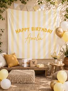 Personalized Striped Party Banner, Birthday Welcome Banner, Customized Design Birthday Wall Decor, Room Decoration Wall Decor, Home Decor, Autumn Home Decor, Cute Party Decoration, Suitable As Birthday Gift, Holiday Gift, Anniversary Gift - Multicolor - View 9