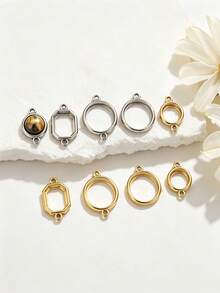 1pc Stainless Steel Open Frame Connector Charms, Hollow Circle Octagon Double Loops Links Pendant For DIY Jewelry Making Supplies - Connector - View 2