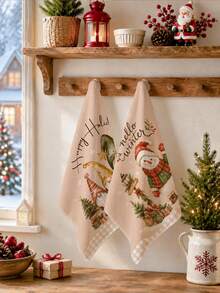 2pcs Christmas Cute Gnome And Snowman Christmas Tree Gift Pattern Kitchen Towels, Soft Polyester Material Dish Cloths, Suitable For Kitchen Decor, Kitchen Cleaning, Holiday Party Decoration, Kitchen Bathroom Supplies Home Essentials, Home Decor, Housewarming Gift - Multicolor - View 5