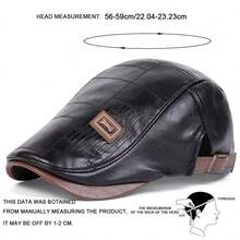 1pc Men's PU Leather Adjustable Beret Hat, Outdoor Casual Cap For Spring/Autumn Travel, Beach And Party - Multicolor - View 2