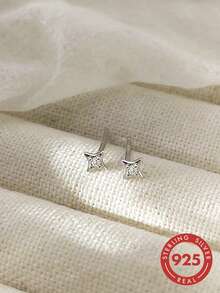 1 Pair S925 Sterling Silver Lively Cute Petite Star Stud Earrings For Women, Minimalist Fresh Ins Style Cartilage Earrings, Niche Gentle Sweet Cool Versatile Casual Party Holiday Vibe Accent Ear Jewelry - Star - View 6