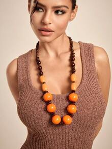 Altistry Handmade Bohemian Style Wooden Bead Long Necklace - Orange - View 4