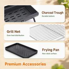 Portable Folding Outdoor Charcoal Grill With Double-Sided Griddle Pan For Home And Camping - View 5