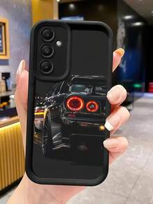 1件式眼階跑車尾燈圖案手機殼（相容 Android 系統），黑色跑車後尾燈印花霧面黑框軟 TPU 防震防摔手機保護殼，適合男性與男孩，酷炫賽車風設計，時尚智慧型手機保護殼，黑色皮革感框架防震軟 TPU 保護殼，相容 GALAXY、HONOR 手機 - 黑色 - 查看 4
