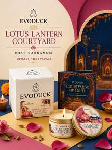 EVODUCK 1pc Rose & Cardamom Scented Candle In Gold Tin Can, Lotus Lamp Design, Diwali/Home Fragrance Aromatherapy Candle, Suitable For Puja Room Decor, Rangoli Table Centerpiece, Housewarming Gift For Women Family And Friends - Diwali Candles - View 4