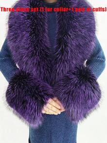 Faux Fur Collar & Cuff Set, Winter Fluffy Shawl, 3 Options: Collar + Cuff / Single Collar / Cuff Only - Multicolor - View 7