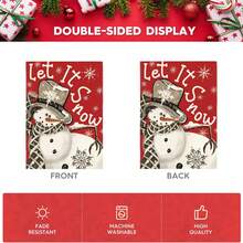 1pc Christmas Garden Flag, Red Background Snowman With Plaid Scarf Let It Snow Snowflake Print Yard Flag, Winter Outdoor Home Decor - Red Plaid Scarf With Snowman - View 2