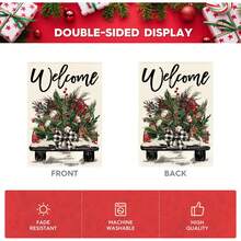 1pc Christmas Garden Flag, Watercolor Pine Tree Snowflake Merry Christmas Print Yard Flag, Winter Outdoor Home Decor - Red Vintage Truck - View 2
