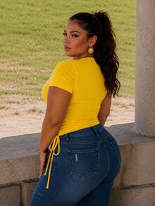 CURVY DOUBLE PATCH SIZE BLOUSE MOD. NALA - Yellow - View 3