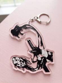 1Pc/4Pcs Kagurabachi Theme Acrylic Keychains, Featuring Demon Blade Ink Effect, Drawing Sword Pose, Chibi Style And Goldfish Tank Scene Design, Fashionable Bag Charm, Suitable For: Back To School, Gift For Anime Fans, Exquisite Collection, All Season - Multicolor - View 7
