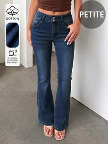 Retro Elegant High Waist Button Slim Fit Low Waist Sexy Casual Washed Solid Color Jeans Spring ,Petite Women Fall - Dark Wash - View 6