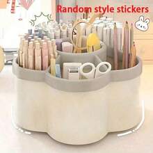 1pc 360° Rotating Desktop Organizer, 6 Compartments, PP Material, Large Capacity Pen Holder, Suitable For Students And Children, Can Hold Makeup Brushes, Pens And Desktop Accessories, Minimalist Design, Suitable For Office, Bathroom, Vanity - Multi-color - View 7