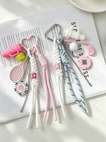 1pc Sports Style Tennis & Golf Racket Keychain, Braided Rope Bag Charm, INS Sweet Girl School Bag Pendant - Multicolor - View 2