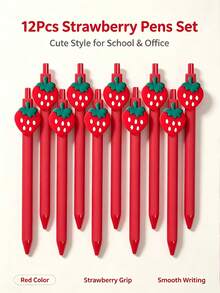 Strawberry Color Ballpoint Pen, Cute Design, Essential Gift For Students And Office, Retractable Pen, Campus Gift, Holiday Decoration, Back To School Gift - A - View 9