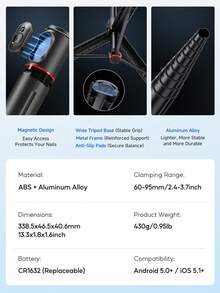 AXNEN 52.36"/1.77m Wireless Bluetooth Selfie Stick Tripod, Auto Pop-Up On Touch, Handheld All-In-One Aluminum Tripod Phone Holder With Magnetic Remote, 360° Rotation Freestanding Multi-Functional For Photo,Video, Suitable For Party, Live Streaming, Holiday Gift - one-size - View 12
