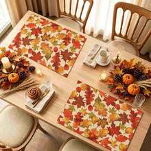 1/4/6pcs Autumn Series Colorful Oak Leaf Pattern Printed Placemats Suitable For Home Kitchen/Heat-Resistant Table Mat Kitchen Table Party Scene Decoration - Multicolor - View 4