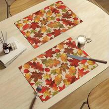 1/4/6pcs Autumn Series Colorful Oak Leaf Pattern Printed Placemats Suitable For Home Kitchen/Heat-Resistant Table Mat Kitchen Table Party Scene Decoration - Multicolor - View 10