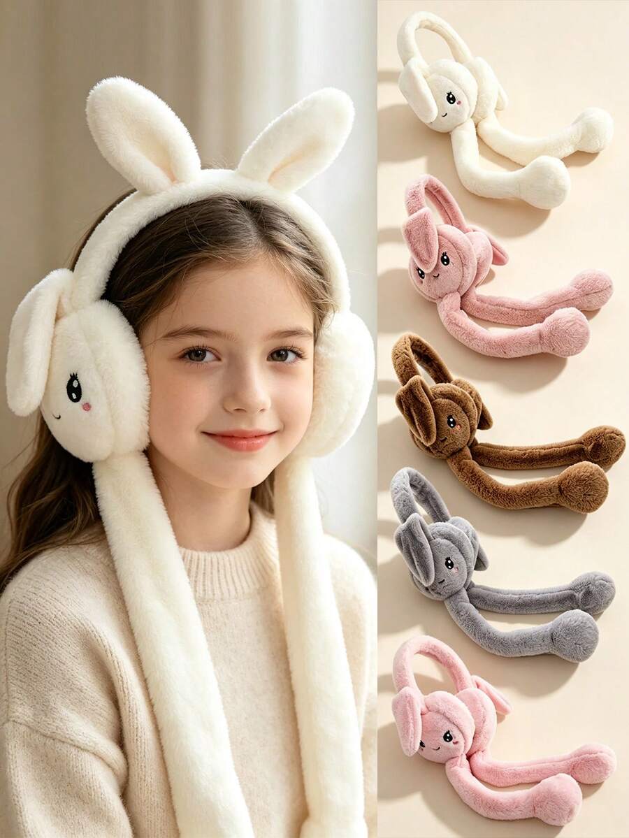 1 cái bịt tai bông hình thỏ hoạt hình có tai cử động bóp được, giữ ấm tai dùng hàng ngày - Nhiều màu - Xem 1