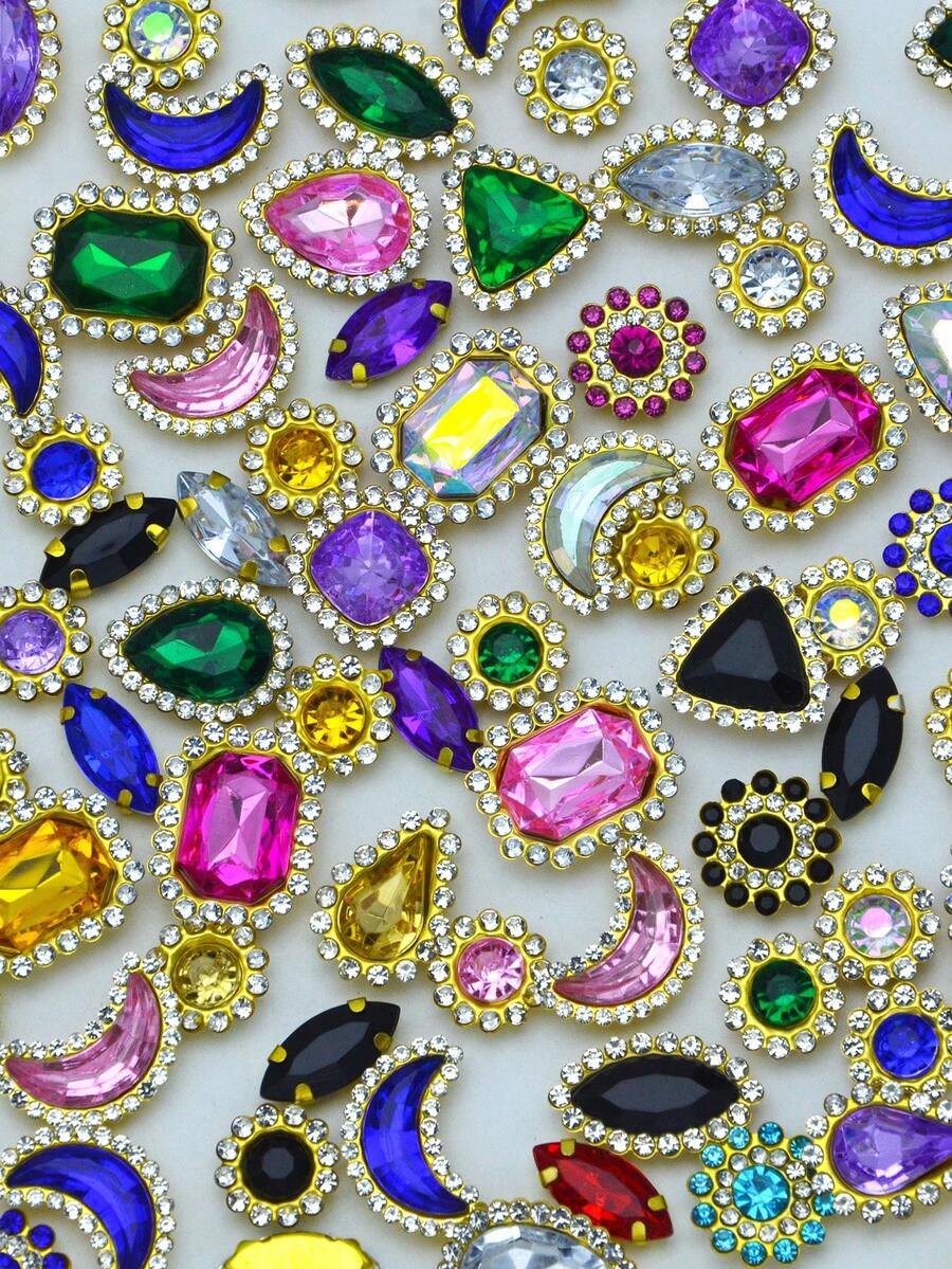 50pcs Multicolor Handmade Sewing Rhinestone Claws, Rhinestone Clothing, Shoes, Hats, Bags DIY Materials, Jewelry Accessories - Color Mixing - View 1