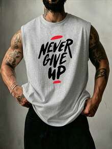 ZYNTH BALENO 男士夏季時尚「Never Give Up」圖案背心，涼爽夏季必備運動款 - 淺灰色 - 查看 2