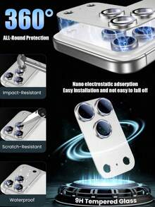CASECOPS 2片相機鏡頭保護膜，相容 iPhone 18 Pro Max/18 Pro/17 Pro Max/17 Pro，防裂、強黏性，適用於手機殼，金屬強化玻璃後置相機螢幕保護膜，銀色 - 2Pcs - 查看 5